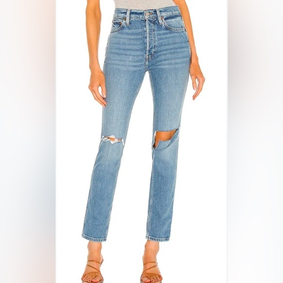 Re/Done Denim - Re/Done Originals 80s Slim Straight in Brisk Blue With Rips
Size 27